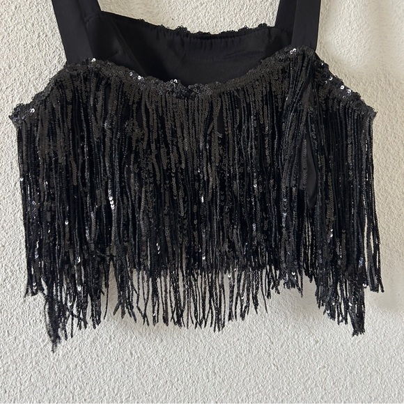 On Twelfth Sequined Fringe Cropped Tank Women’s Small Black Festival Party - Picture 6 of 9